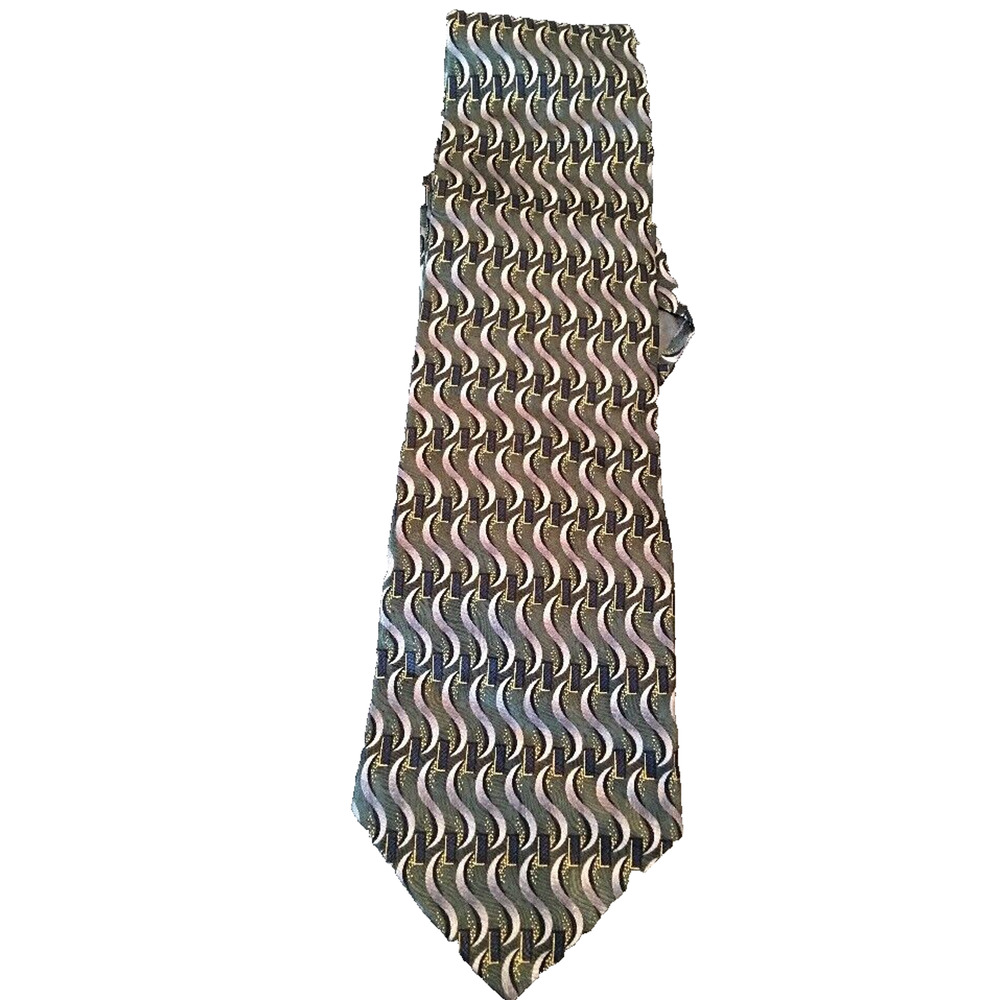 Today's Man 100% Silk Green Gray Pattern Classic Necktie Pattern Men's Tie